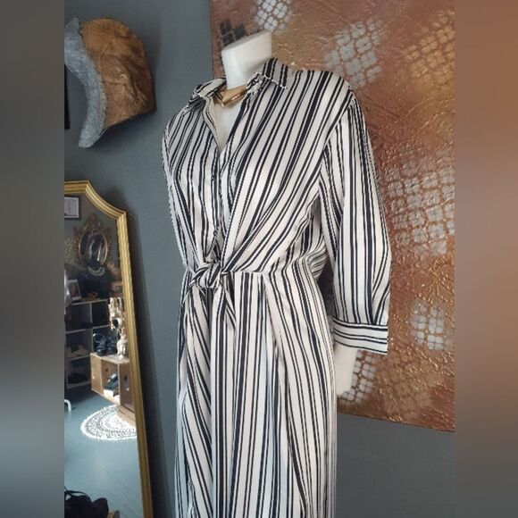 Zara Striped Black and White Women's Midi Dress - Picture 13 of 14